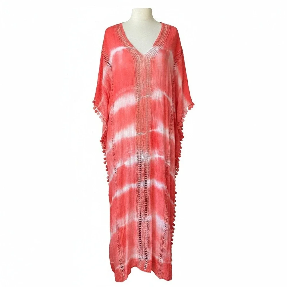 Michael Stars Kaftan Maxi Dress‎ Pink Cover Up Resort Coastal Grandmother OS
